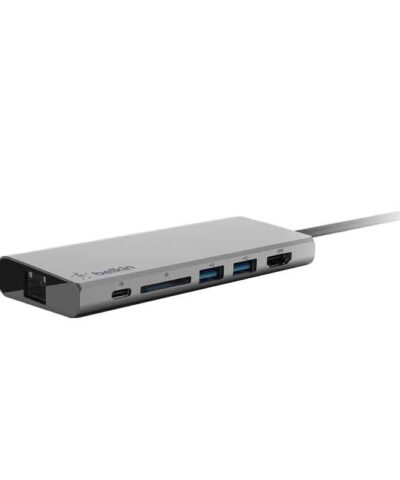 Belkin 3.1 USB-C 8-in-1 Multimedia Hub with Power Pass-Thru 60W - Grey