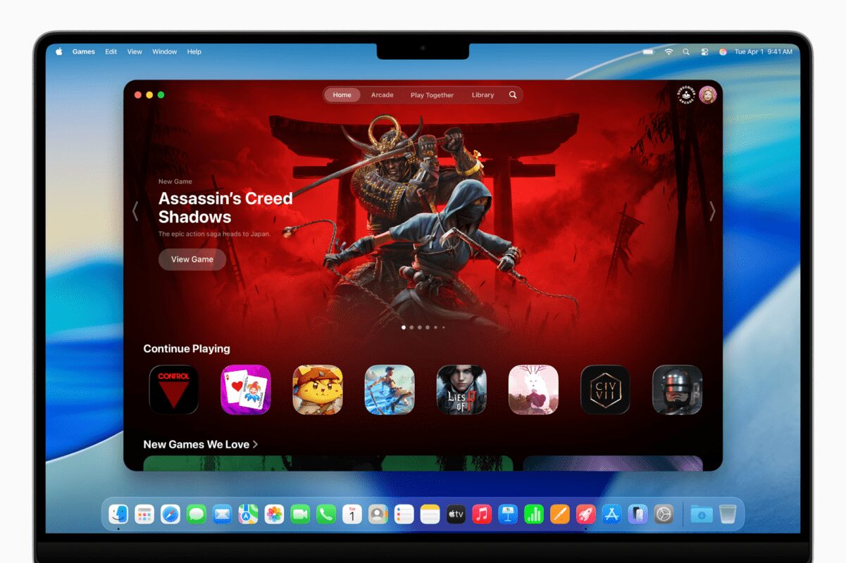 Apple Games app ใน macOS Tahoe 26 แสดงเกมยอดนิยมและกราฟิก Metal 4