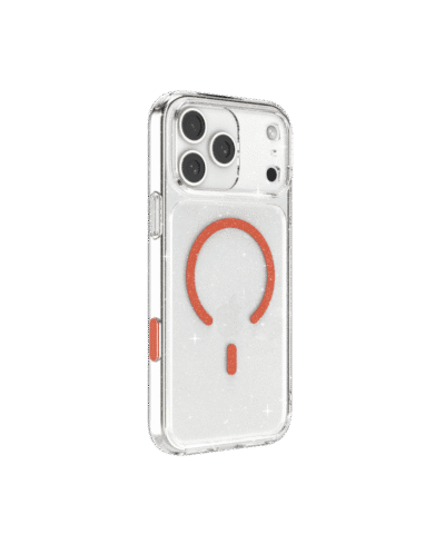 เคส JTLEGEND Casing for iPhone 17 Pro Max (6.9 inch) Glitter Hybrid Cushion Mag Case-G (Camera Contraol Button)- Crystal Clear with Orange Magnetic