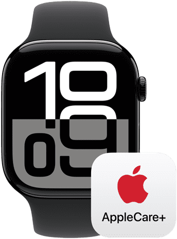 Apple Watch Series 10 ถัดจากโลโก้ AppleCare+ แสดงถึงความคุ้มครอง AppleCare+