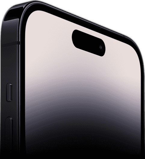 มุมมองด้านข้างของ iPhone 14 Pro ที่แสดงด้านหน้าแบบ Ceramic Shield