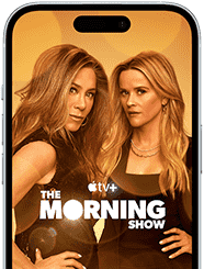 iPhone 15 with Apple TV+ showing The Morning Show series