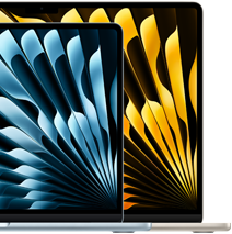 แล็ปท็อป MacBook Air จำนวน 2 เครื่องแสดงขนาดของจอภาพเมื่อเปรียบเทียบกัน ได้แก่ 13.6 นิ้ว และ 15.3 นิ้ว ซึ่งวัดในแนวทแยง